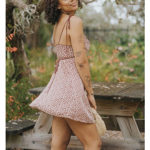 Free People Kai Mini Dress Print Tie Strap Low Back Sundress Summer Sun Backless - Picture 11 of 12